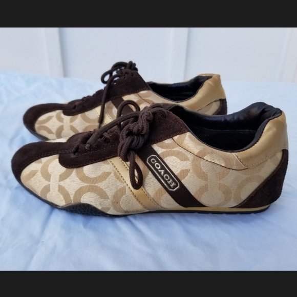 Coach Joss Signature Sued Sneakers Gold & Brown Size 9M - Picture 10 of 15